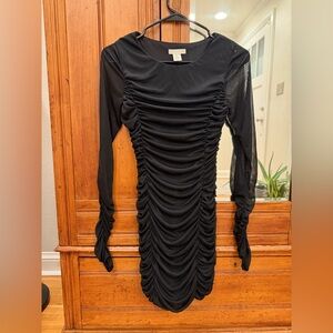 H&M Black Ruched Long Sleeve Dress